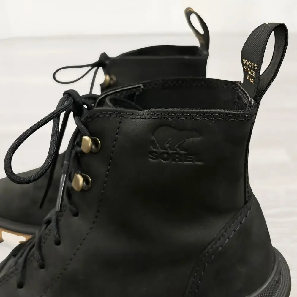 Sorel Hi-Line Heel Lace Boot Black Leather Lug Sole Block Heel Size 7.5 New NWOB